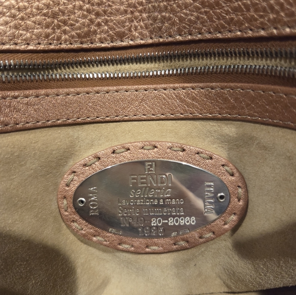 Fendi Selleria Linda Top Handle Bag Metallic Blush Pink Leather - Picture 8 of 11